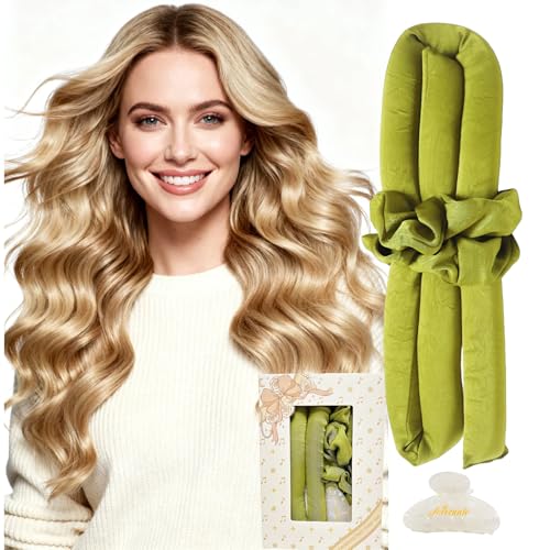Serenade Textured Satin Heatless Hair Curler Set for Overnight Curls - Green