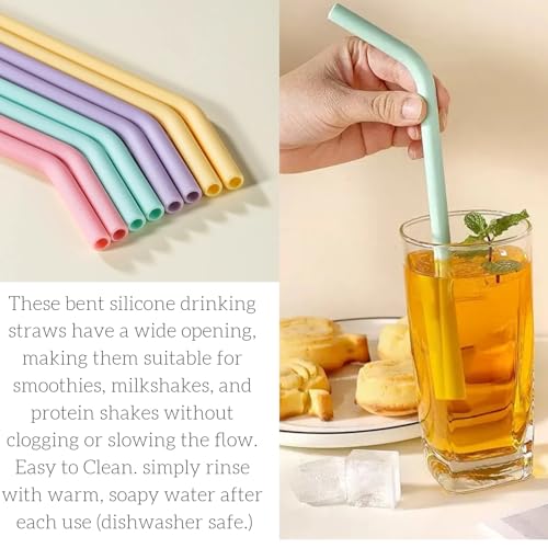 Reusable Silicone Bent Drinking Straws - 11.8 Inch for Large Tumblers, Set of 4