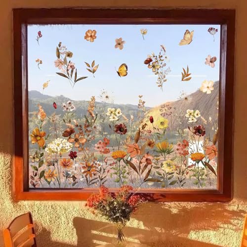 Fall Wildflower Window Clings - 6 Sheets Vintage Floral Decals