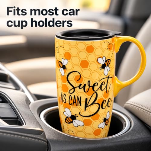 17oz Ceramic Travel Mug with Lid & Gift Box - Honey Bee Coffee Cup