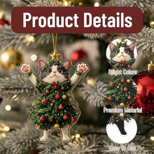 2-Pack Black Cat Christmas Ornaments - Durable Acrylic Holiday Decor