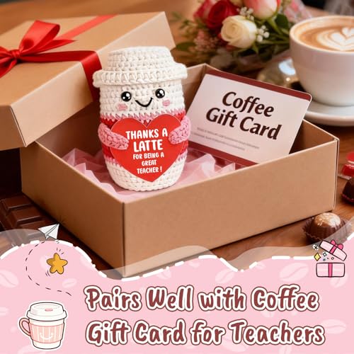 Teacher Appreciation Gift - Handmade Crochet Latte with Message Card