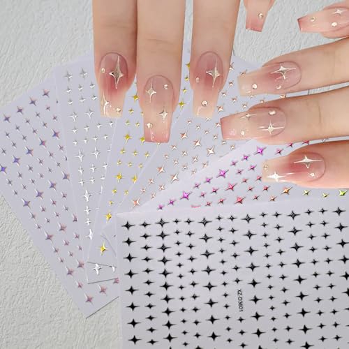 Star Nail Stickers 6 Sheets 3D Self Adhesive Gold Silver Decals