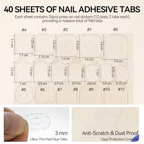 ESUOHYM Nail Adhesive Tabs 960 PCS Press On Nail Glue Stickers
