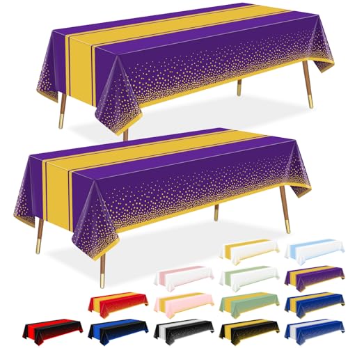 Purple and Gold Disposable Tablecloths 54"x108" - 2 Pack for Party Decor