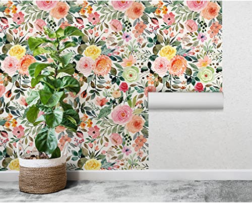 Qoubao Floral Peel and Stick Contact Paper, Self-Adhesive Shelf Liner 17.7x117