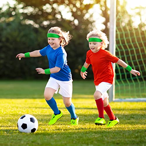 6 Pieces Kids Sweatband Set Sports Headband Wristband Set Boys Girls Headband Wristbands Sweat Bands Set for Basketball Football Running 2 Headbands and 4 Wristbands(Green)