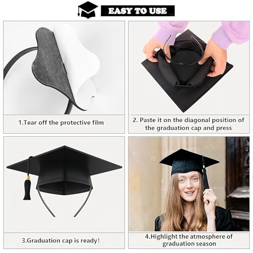 Totelux Graduation Cap Headband Insert with Flower Design Black