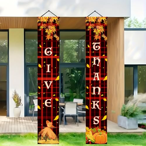 Thanksgiving Door Banner - Red Plaid Fall Decoration, 12 x 71 Inch