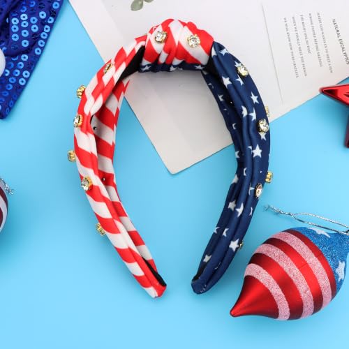 WHAVEL 4th of July Rhinestone Patriotic Knotted Headband 2-Pack
