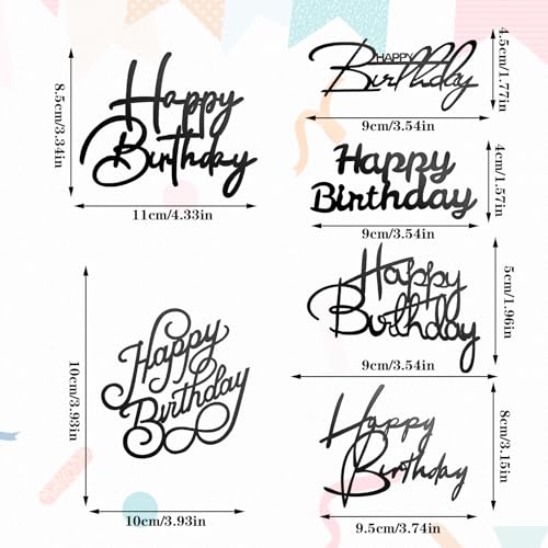 6 Pcs Happy Birthday Cake Toppers - Mirror Acrylic Decorations
