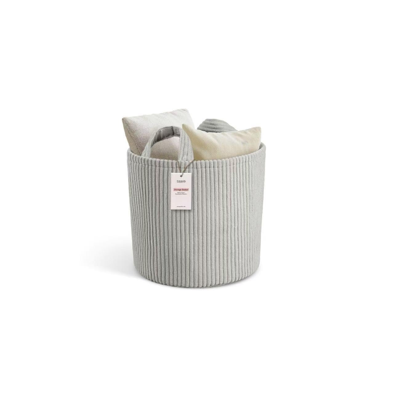 PUTSKA Blanket Basket – Round Storage for Toys and Blankets, Clothes, Stuffed Animals – Soft Baby Girl Basket for Nursery, Kids Room, Bedroom, Living Room – Large, Brown