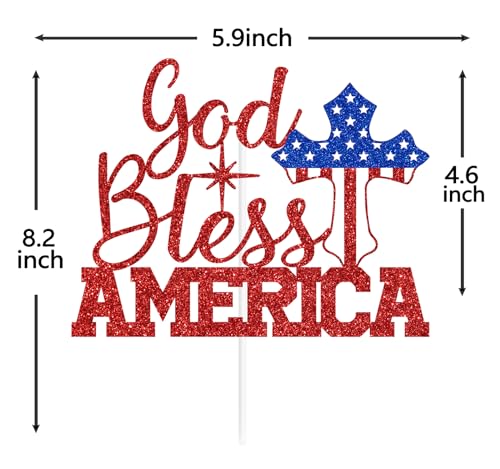 Red Glitter God Bless America Cake Topper for 4th of July