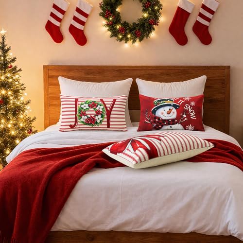 Soleebee 4-Pack Merry Christmas Linen Throw Pillow Covers, 16x24 Inch