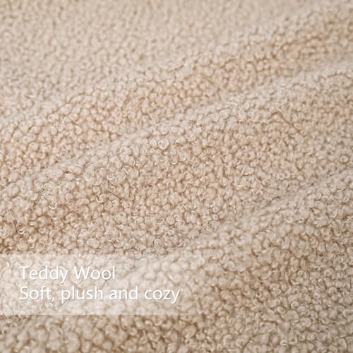 Teddy Boucle Throw Pillow Covers 18x18 - Faux Leather Accent (2PCS)