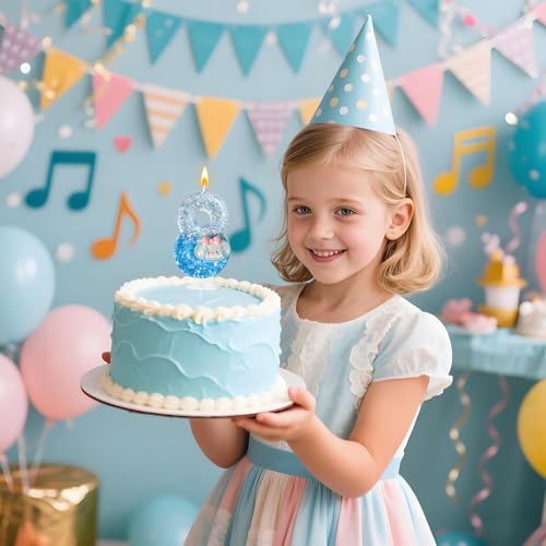 Zailo Blue Dog Birthday Candle with Sequin Base - Number 8