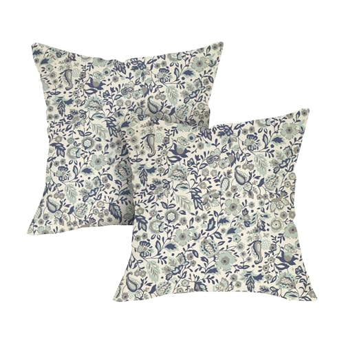 Fjfz 18x18 Inch Blue Floral Boho Throw Pillow Covers Pack of 2