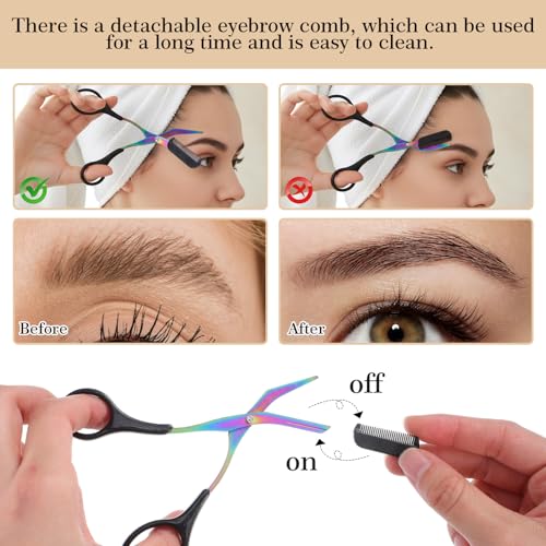 Eyebrow Trimming Scissors with Comb Set - 3 Pcs Black Grooming Tool