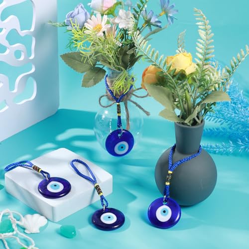 4 Pcs Round Blue Evil Eye Hanging Pendant - Turkish Glass Amulet for Car
