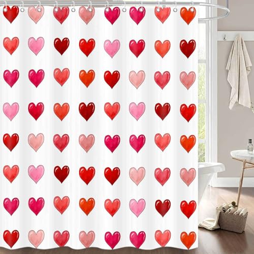 Valentine's Day Heart Shower Curtain - Red Romantic Fabric 72x72 Inch