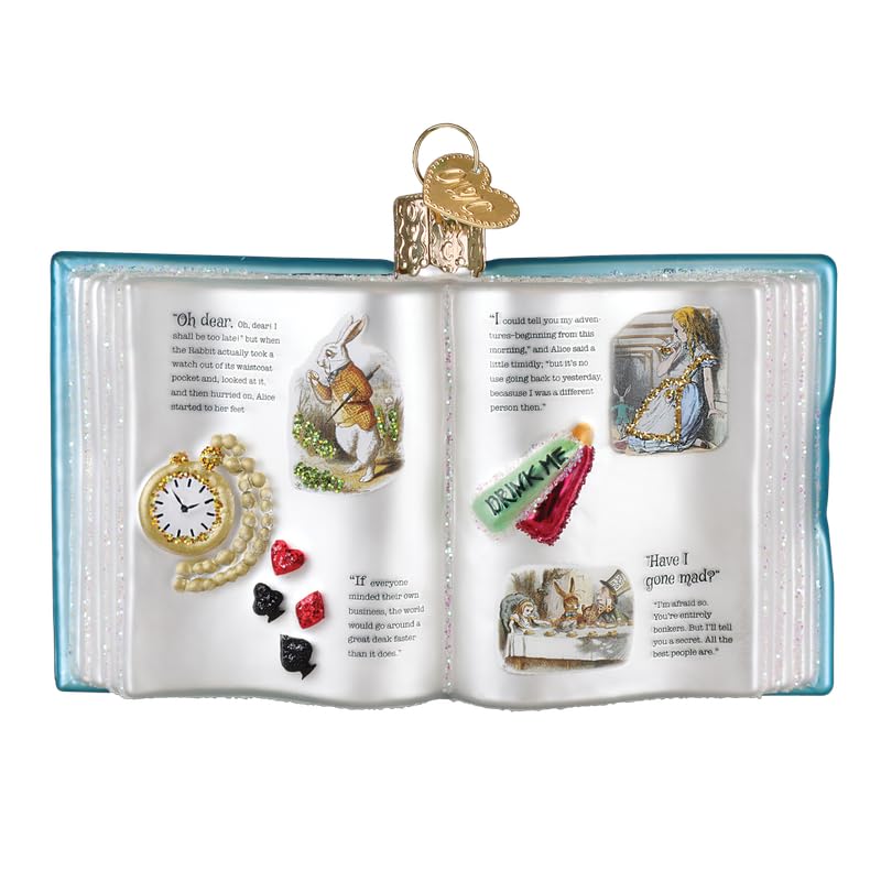 Old World Christmas Alice’s Adventures in Wonderland Book Glass Blown Ornament for Holiday Tree, Handcrafted Holiday Decoration, Book Collection