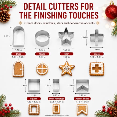 3D Christmas Gingerbread House Cookie Cutter Set - 10 Pcs Stainless Steel Holiday Baking Tools - Variation #1