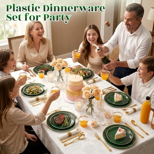 Green Gold Disposable Dinnerware Set for 50 Guests - 350PCS