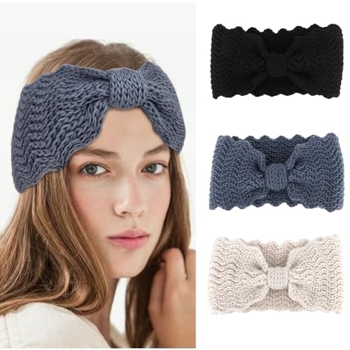 CURASA Knitted Winter Headband Ear Warmer for Women Soft Fleece Hair Band