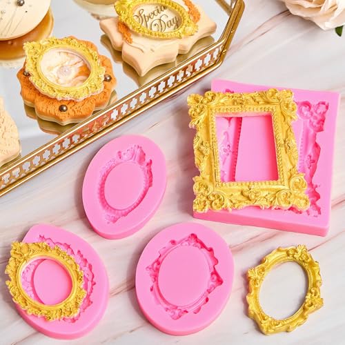 JOERSH Baroque Photo Frame Silicone Fondant Molds, 4-Piece Set