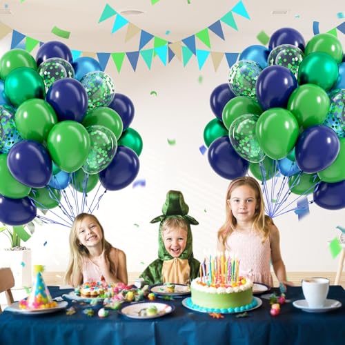 Metallic Blue Green Balloons Set - 60pcs 12inch & 10inch