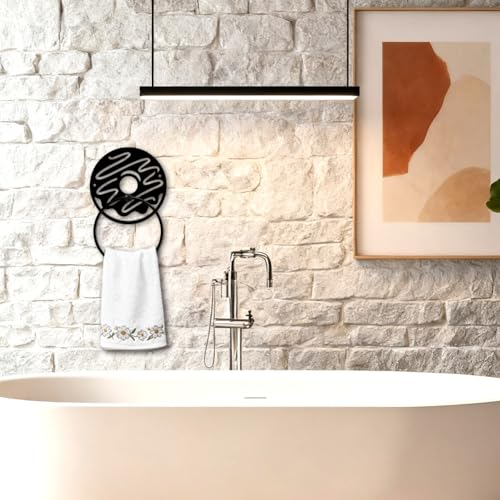 MAYJOYDIY Donut Metal Hand Towel Holder Ring Wall Mount Black Vintage