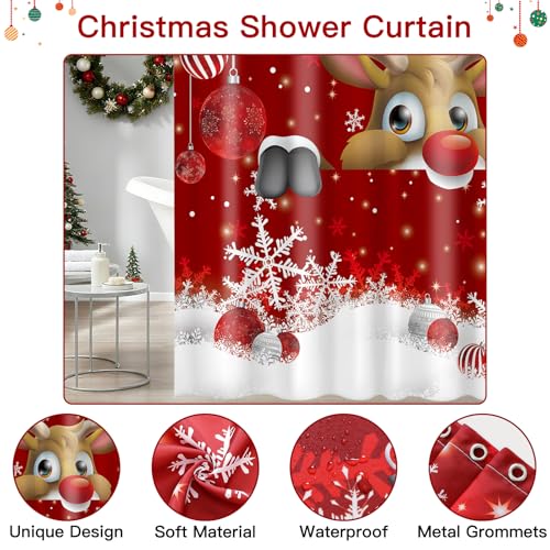OTOSTAR Christmas Shower Curtain 72" Red Deer Design with Hooks