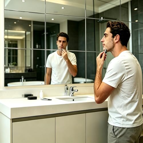 4-Piece Self-Adhesive Glass Wall Mirror Tiles, 8 x 10 Inch Frameless Decor