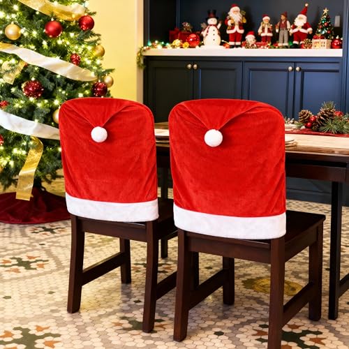 Christmas Santa Hat Chair Covers Set of 2 - Festive Holiday Decoration