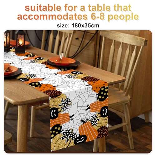 Halloween Pumpkin Cobweb Table Runner - 13x72 Inch Spooky Decor