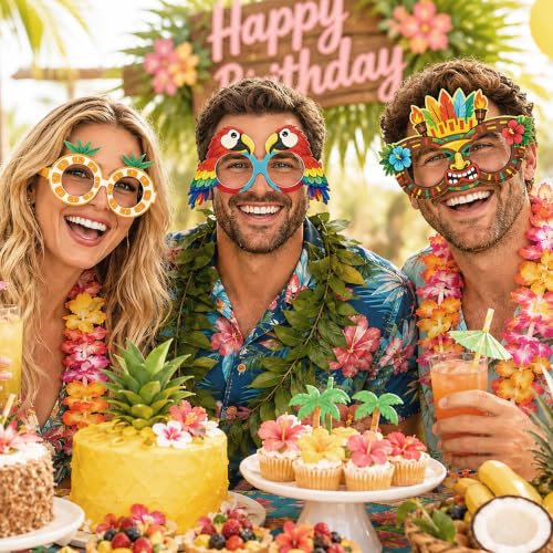 32 Pack Hawaiian Luau Party Glasses - Tropical Photo Props