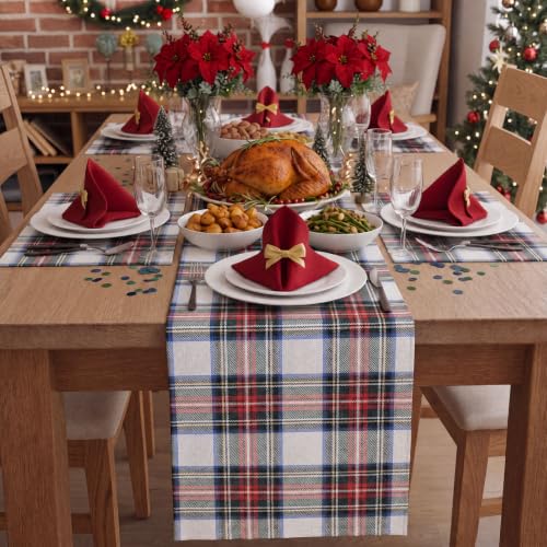 White Christmas Tartan Plaid Table Runner 13x72 Inches - Farmhouse Holiday Decor - Variation of THIS listing