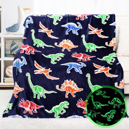 Glow in the Dark Dinosaur Throw Blanket for Kids, 40"x60"