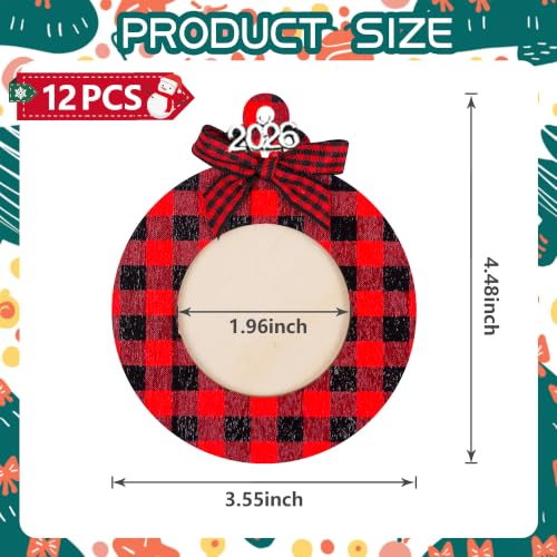 Red Black Buffalo Plaid Photo Frame Ornament for Christmas Tree Decorations - Hanging Pendant Set