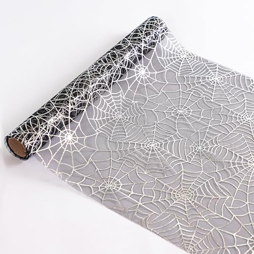 Snowkingdom Spider Web Table Runner - Silver Sequin Sheer 10FT Halloween Decor