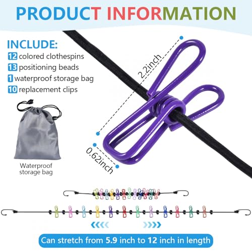 SenseYo Portable Travel Clothesline with 22 Clothespins - Retractable Indoor & Outdoor Laundry Line (Variation 1)