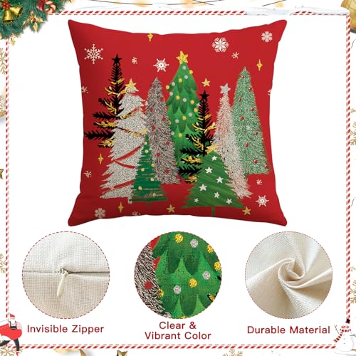OTOSTAR Red Christmas Throw Pillow Covers 18x18 Inch Set of 2 Holiday Decor