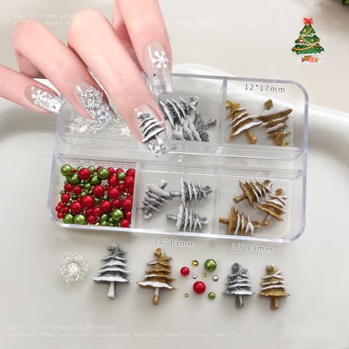 3D Christmas Nail Art Charms Set - Winter Snowflake & Tree Resin Gems