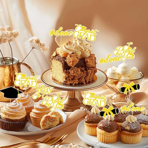 48 Pcs 2026 Graduation Cupcake Toppers Glitter Cap Party Decorations