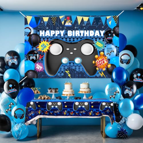 15-Piece Video Game Party Decoration Set – Backdrop, Tablecloth & Balloons