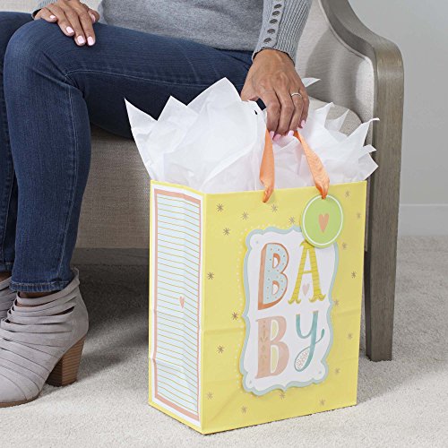 Large Baby Gift Bag with Tissue Paper - Yellow, 13"