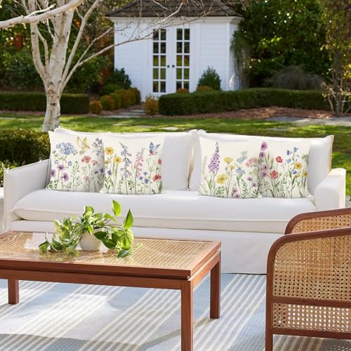 Bonhause Floral Throw Pillow Covers, 18x18 Inch Spring Garden Set of 4