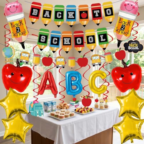 Back to School Decorations Set - Pencil & Apple Balloons & Banners