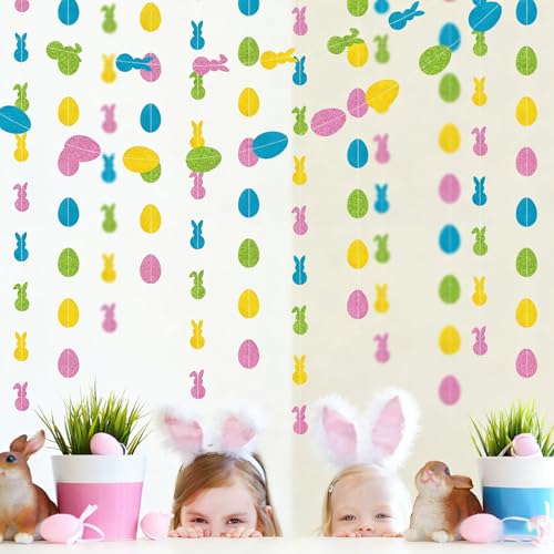 Easter Bunny and Egg Garland Decorations - 4.9FT Glitter Party Banner 2-Pack