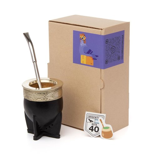 Tatengue Mate Imperial Gourd and Bombilla Set - Argentino Yerba Mate Kit, Uruguayo Calabaza Cup, Handmade Leather Gourds, Premium Alpaca Calabash Tea Cups
